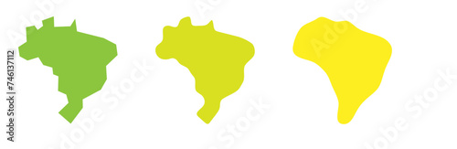 Brazil country black outline and colored country silhouettes in three different levels of smoothness. Simplified maps. Vector icons isolated on white background.
