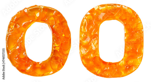 The letter "O" is made from marmalade or orange jam. Sweet alphabet, orange letter.