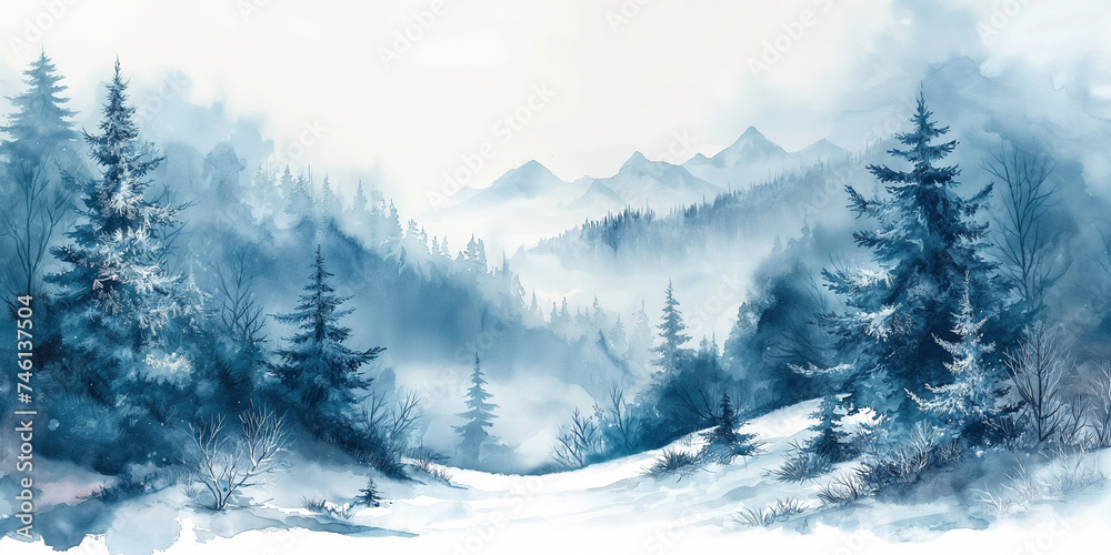 Vallée hivernale - obrazy, fototapety, plakaty 