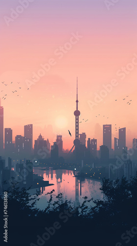A city skyline at dawn Calmness atmospheric photo footage for TikTok  Instagram  Reels  Shorts