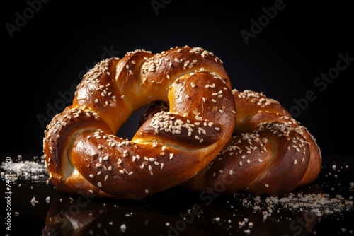 Gratifying Soft baked pretzel with salt. Twisted traditional Bavarian bakery doughy bread. Generate ai