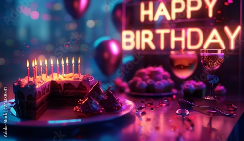 HAPPY BIRTHDAY in the style of hyper realistic compositions, glowing colors Generative AI