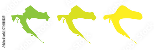 Croatia country black outline and colored country silhouettes in three different levels of smoothness. Simplified maps. Vector icons isolated on white background.