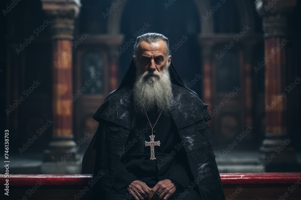 Tranquil Priest church. American clerical man. Generate Ai - obrazy, fototapety, plakaty 