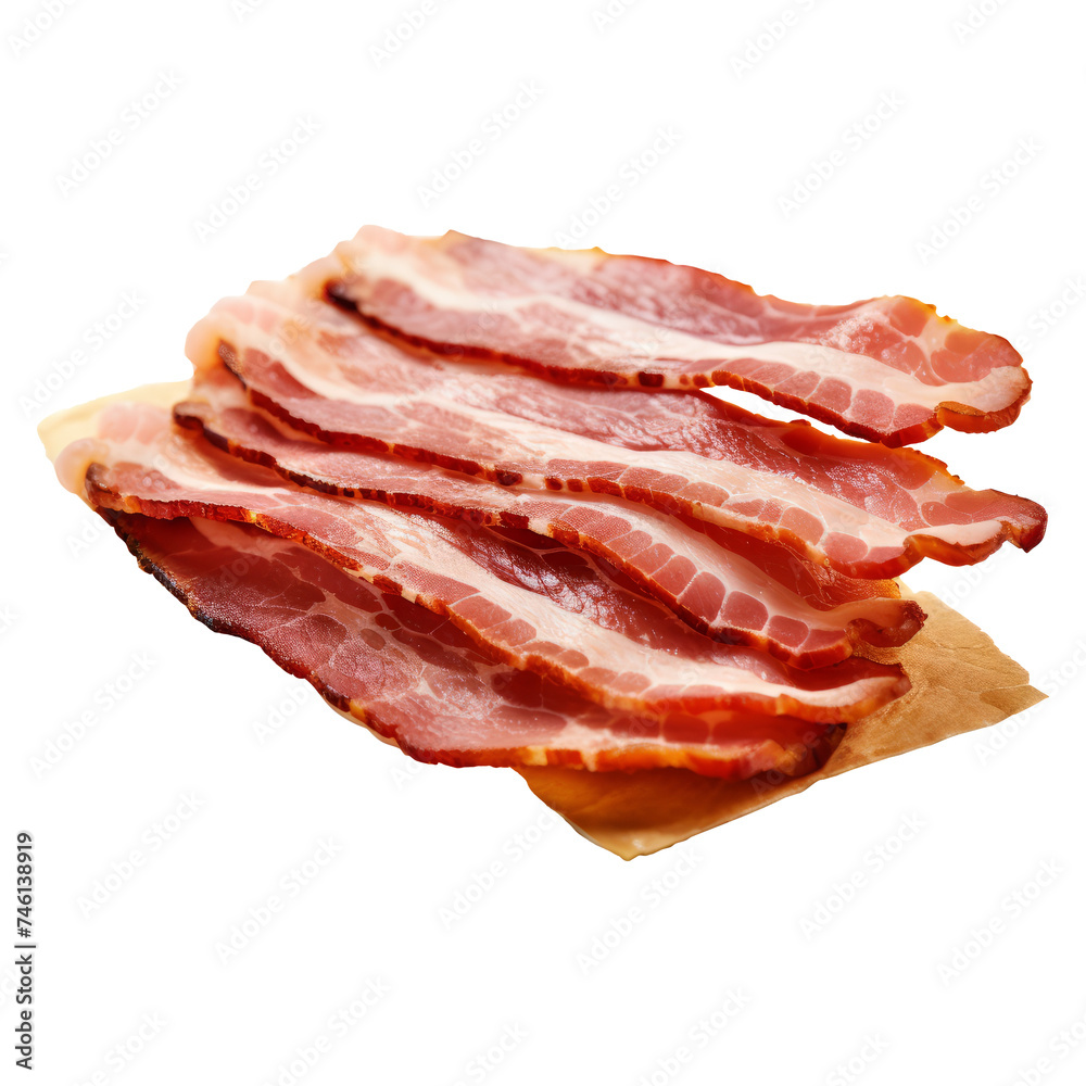 Fried bacon isolated on white background Fried bacon isolated on white background