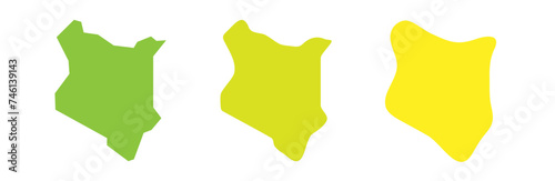 Kenya country black outline and colored country silhouettes in three different levels of smoothness. Simplified maps. Vector icons isolated on white background.