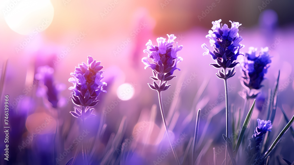 Fototapeta premium A field of lavender flowers with a blurry sky in the background
