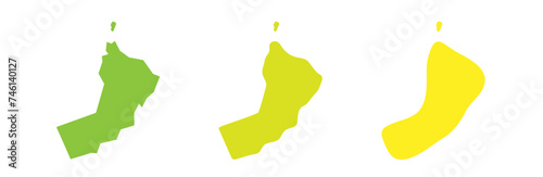 Oman country black outline and colored country silhouettes in three different levels of smoothness. Simplified maps. Vector icons isolated on white background.
