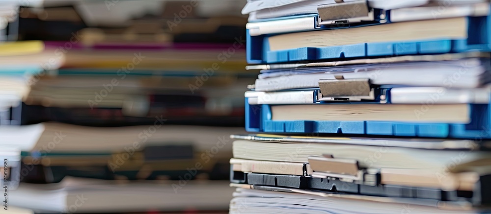 A stack of books is neatly arranged on top of a wooden table. The books vary in size and color, creating a visually interesting display. A stack of books is neatly arranged on top of a wooden table. The books vary in size and color, creating a visually interesting display.