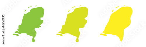 Netherlands country black outline and colored country silhouettes in three different levels of smoothness. Simplified maps. Vector icons isolated on white background.