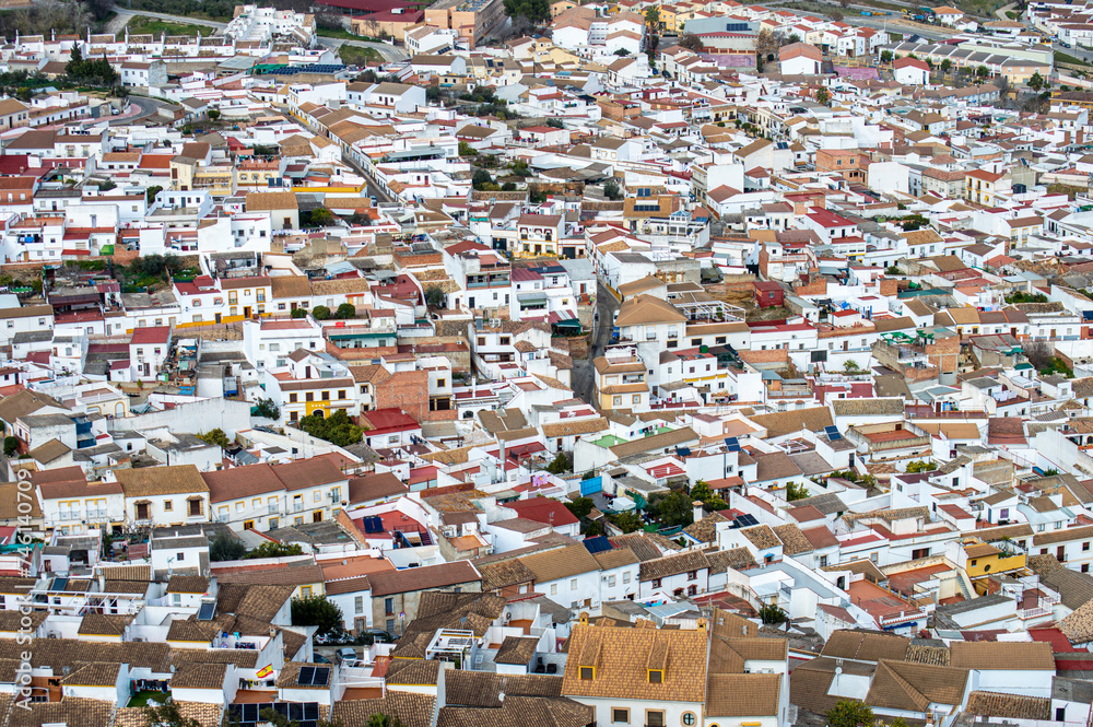 Cityscape view from Almodovar castle (Castillo de Almodovar del Rio), a castle of Muslim origin  in Almodovar del Rio, Spain