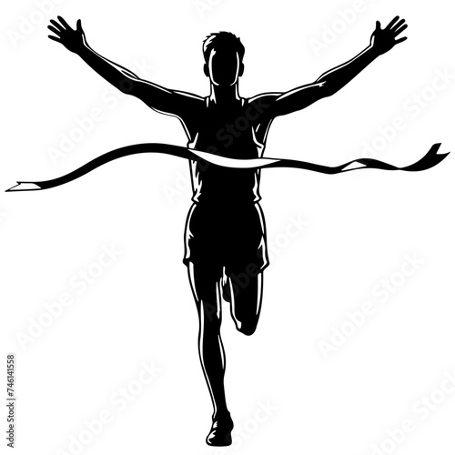 Male Athlete Winner Reach Finish.