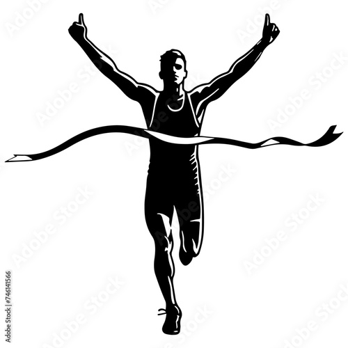 Male Athlete Winner Reach Finish.