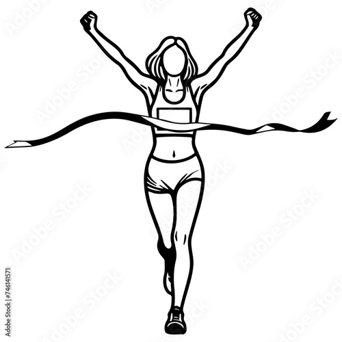 Female Athlete Winner Reach Finish.