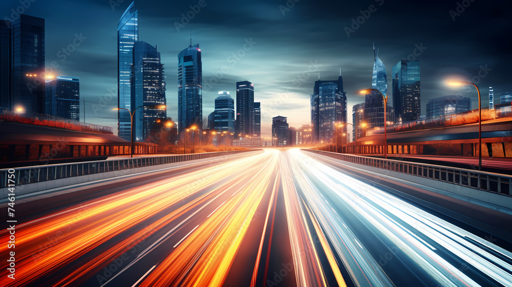 Fototapeta premium Abstract long exposure dynamic speed light trails in urban environment