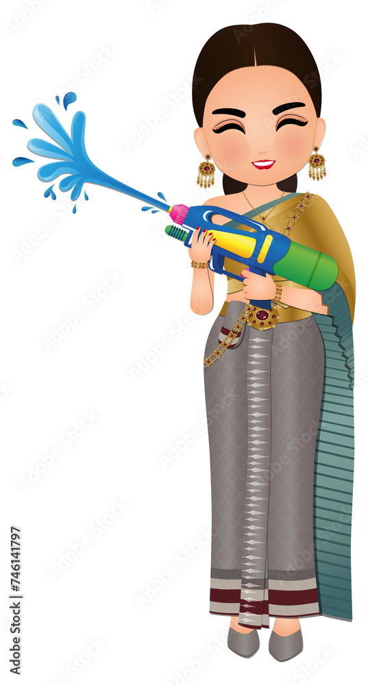 Happy cartoon traditional thai dress costume enjoy in Songkran festival Thailand Happy cartoon traditional thai dress costume enjoy in Songkran festival Thailand