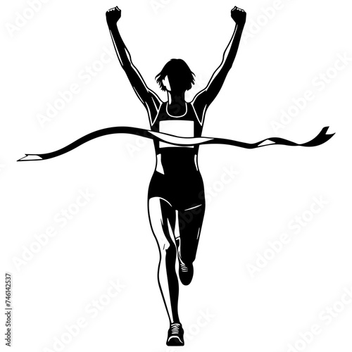 Female Athlete Winner Reach Finish.