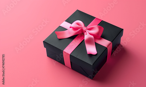 Elegant Gift Box with Pink Ribbon on Pink Background © augenperspektive