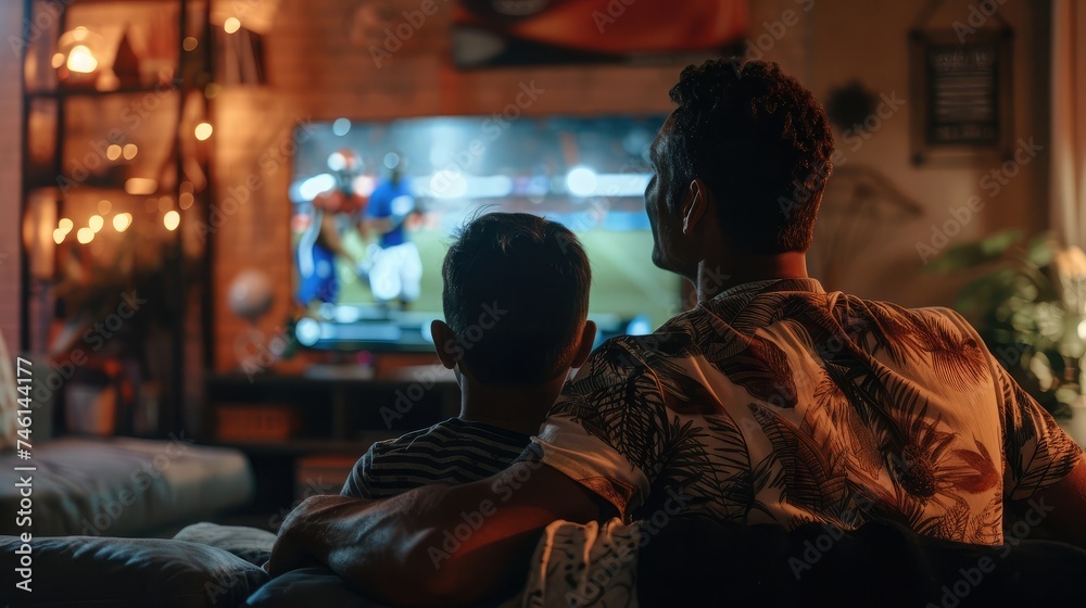 Father And Son Watching Sports On TV