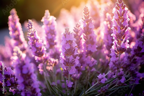 Beautiful lavender bathed in sunlight - sun rays