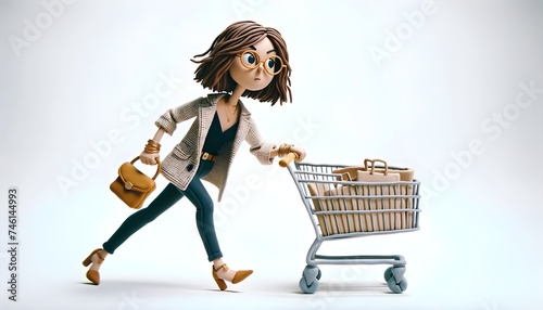 Femme poussant son caddie de course