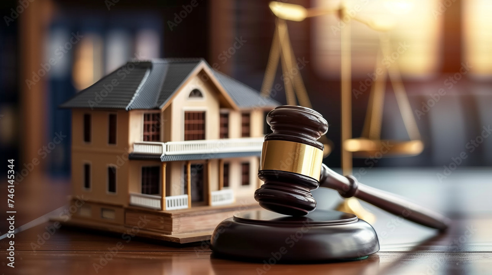 Legal Real Estate Auction Concept with Gavel and House Model Legal Real Estate Auction Concept with Gavel and House Model