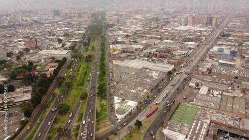 
aerial images of Bogota with its traffic and green streets