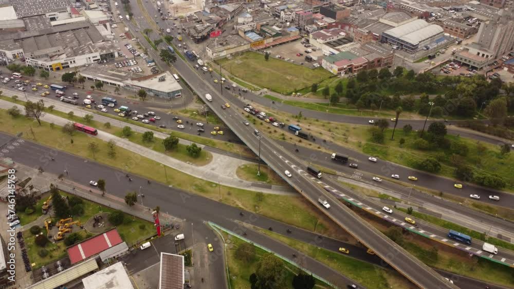 
aerial images of Bogota with its traffic and green streets