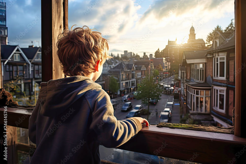 Young Boy Looking Out of a Window