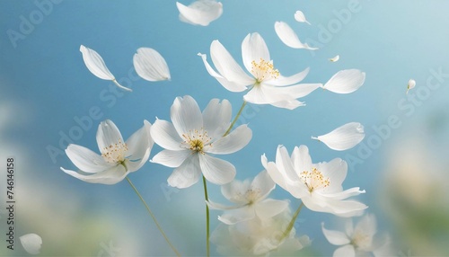 Freedom in Bloom: White Flowers on a Pastel Blue Sky