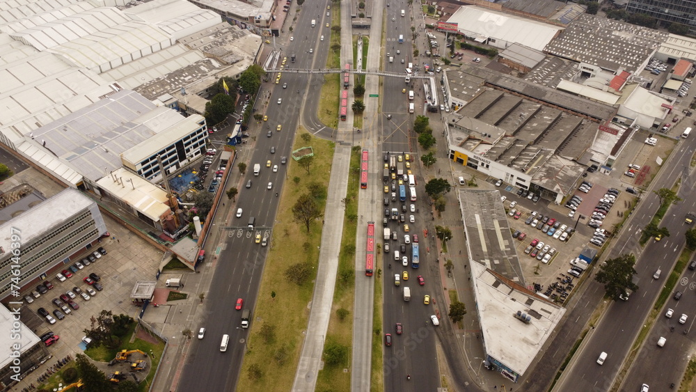Fototapeta premium aerial images of Bogota with its traffic and green streets