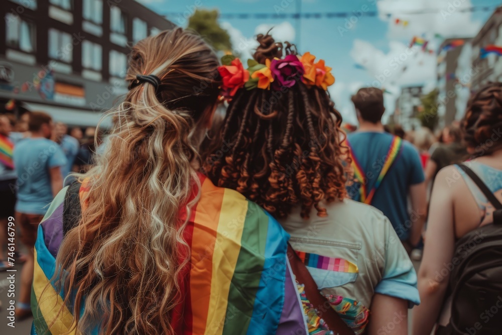 Obraz premium LGBTQ Pride say their names. Rainbow erudite colorful printmaking diversity Flag. Gradient motley colored scholar LGBT rightsparade non binary love pride community