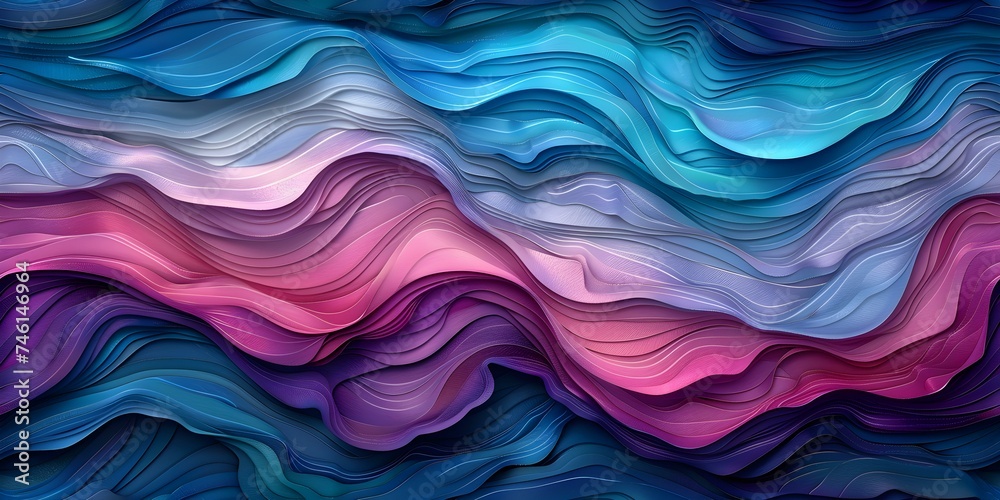 Obraz premium Colorful waves in a modern and artistic blue and purple design seamless background. Concept Abstract Art, Color Palette, Seamless Pattern, Background Design, Modern Aesthetic