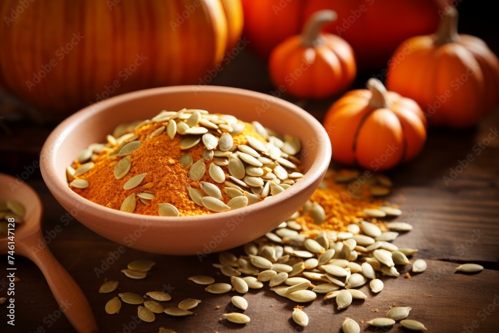 Nutritious Pumpkin ground seed. Field nature. Generate Ai Nutritious Pumpkin ground seed. Field nature. Generate Ai