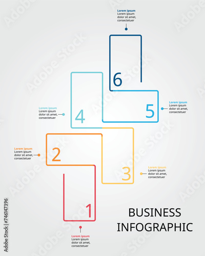 square timeline chart template for infographic for presentation for 6 element