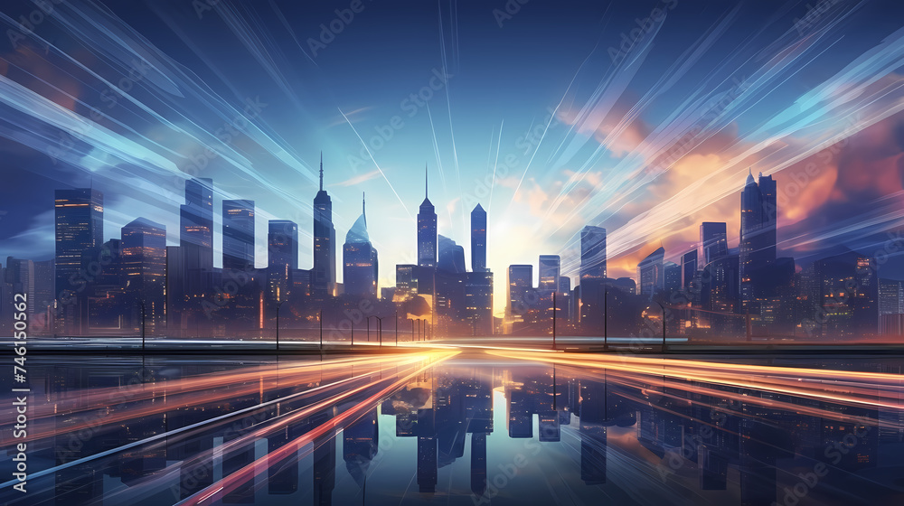 Abstract motion blur city, light trails in urban environment at night, urban movement concept Abstract motion blur city, light trails in urban environment at night, urban movement concept