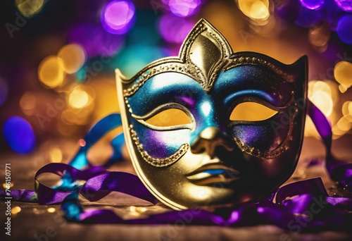 Carnival mask on glare background suitable for design with copy space Mardi Gras celebration