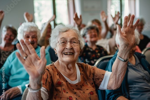 Cheerful elders building friendships in assisted care residence