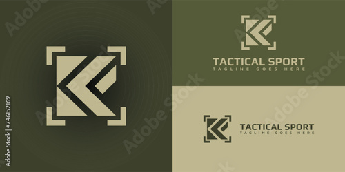Abstract initial letter KF or FK logo in soft green color presented with multiple green background colors. The logo is suitable for tactical sports business logo design inspiration templates.