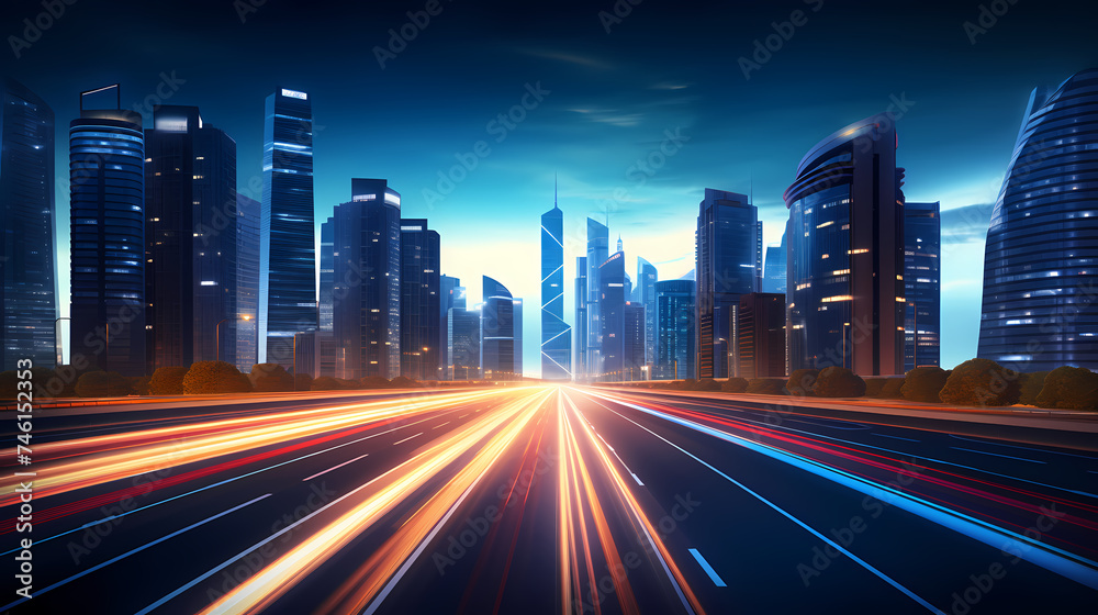 Obraz premium Abstract motion blur city, light trails in urban environment at night, urban movement concept