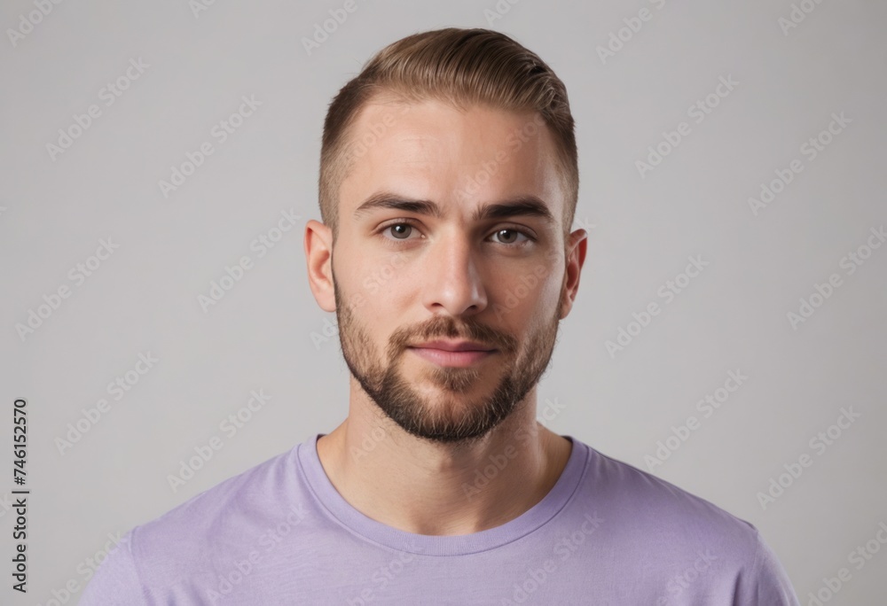 A serious man with a beard and a lilac shirt looks directly at the camera, his expression thoughtful. A serious man with a beard and a lilac shirt looks directly at the camera, his expression thoughtful.
