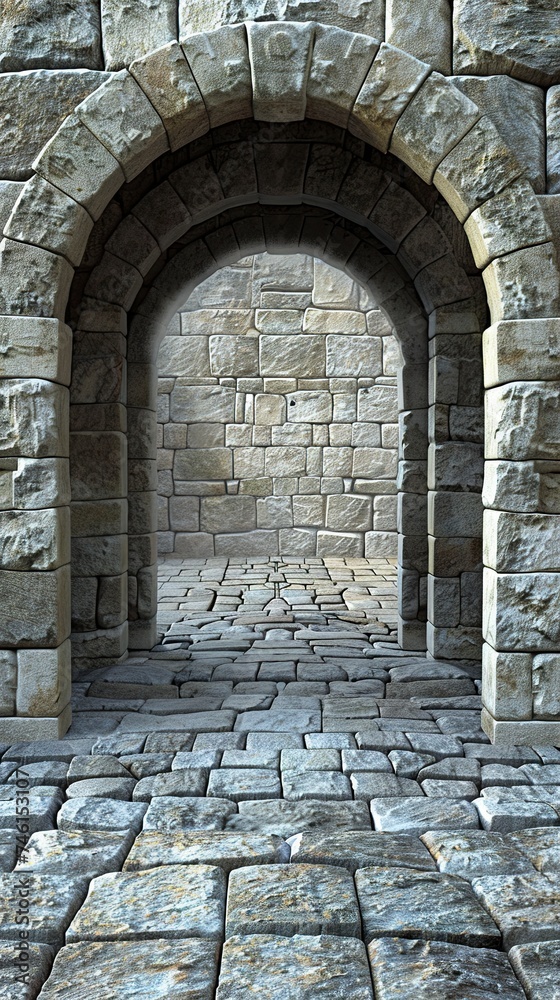 Stone blocks arranged in an elegant arch forming an imposing and ...