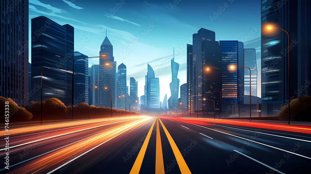 Fototapeta premium Abstract motion blur city, light trails in urban environment at night, urban movement concept