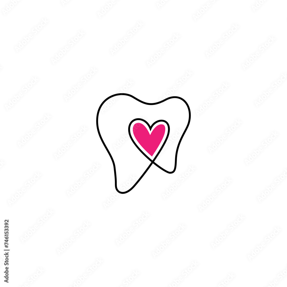 Dental icon linear logo design with combination of love symbols