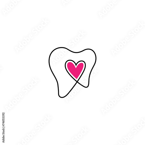 Dental icon linear logo design with combination of love symbols