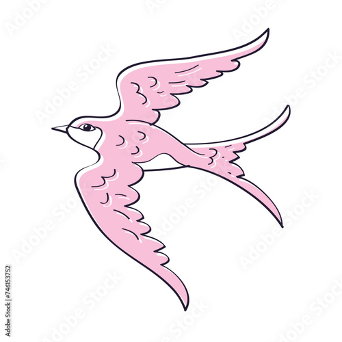 Pink swallow bird isolated vector illustration
