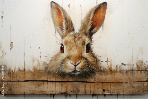 Rustic Wild rabbit blank sign. Easter animal card. Generate Ai