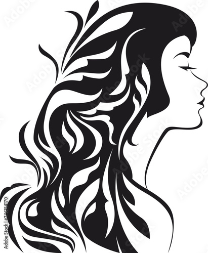 Vector illustration. Woman profile face contour line drawing. Portrait of a beautiful young girl with floral patterns. Logo for cosmetics, spa and beauty industry