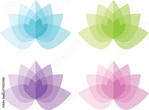 Vector set of a light lotus flowers without transparency. Design for yoga class, resort, spa center