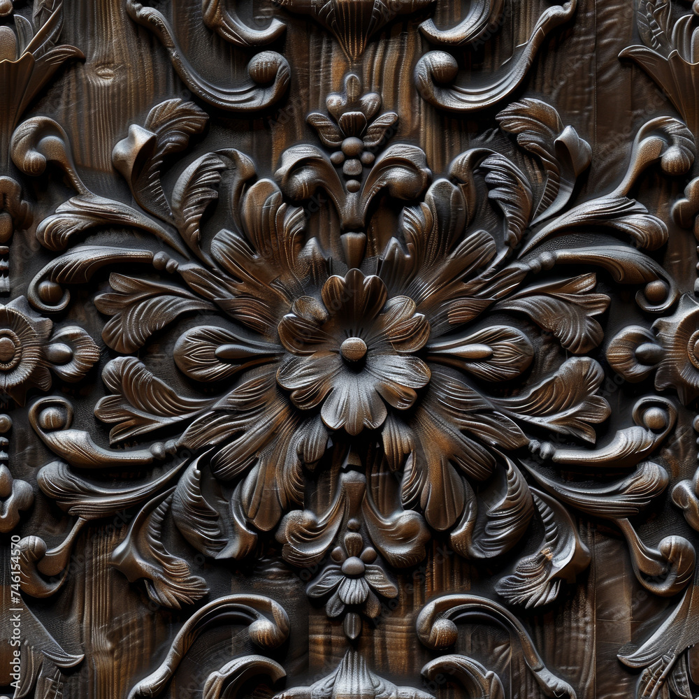 Ornate wood carving design, seamless pattern Ornate wood carving design, seamless pattern